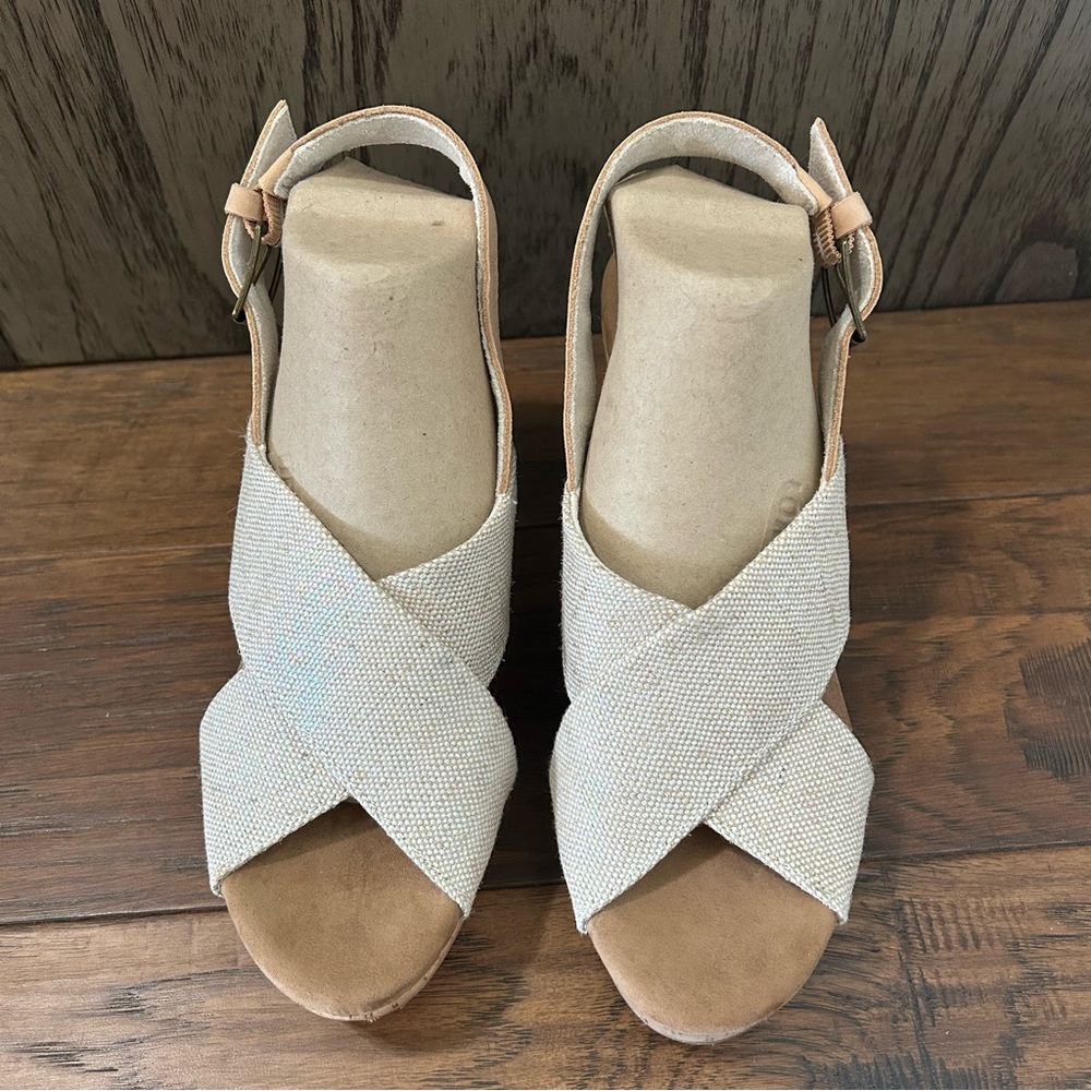 Toms Ibiza Cross Strap Block Heel Sandals Size 6.5 Tan Cork - Picture 4 of 9